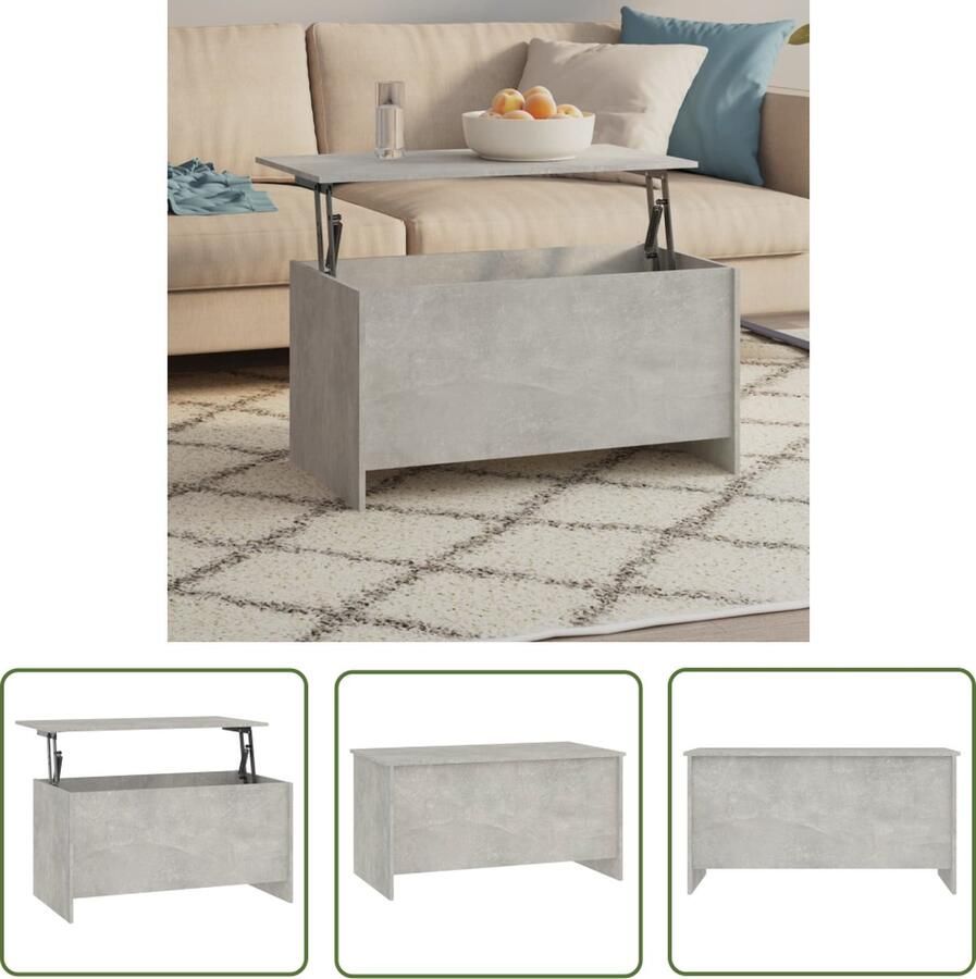 The Living Store Salontafel Lift-top Bewerkt Hout 102 x 55.5 x 52.5 cm Betongrijs Salontafel Houten Salontafel Lift-top Tafel Multifunctionele Tafel Beton Grijs - Foto 2