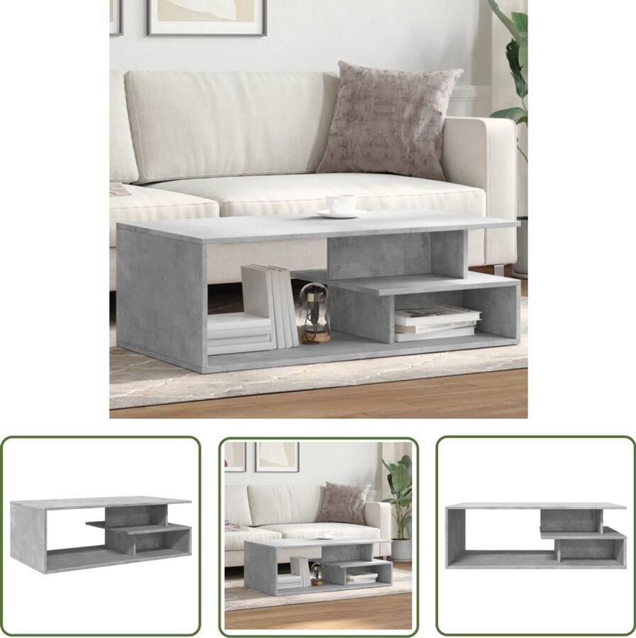 VidaXL Salontafel 102x55x35 cm bewerkt hout betongrijs Salontafel Houten Salontafel Betonnen Salontafel Grijze Salontafel Modern Interieur
