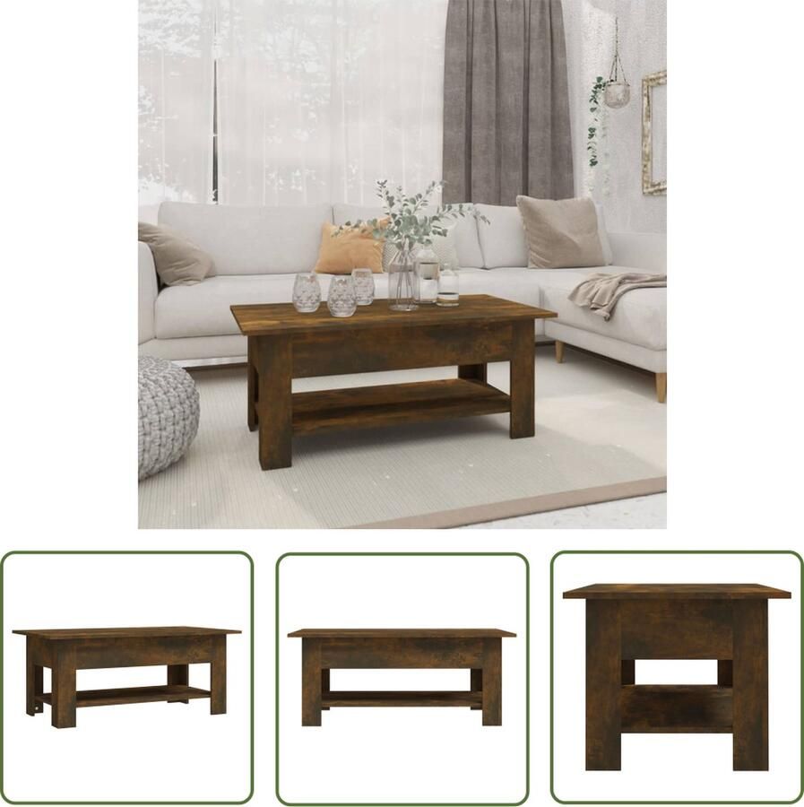 The Living Store Salontafel 102x55x42 cm bewerkt hout gerookt eikenkleurig Salontafel Houten Salontafel Bruine Salontafel Industriële Salontafel Met Lade - Foto 2