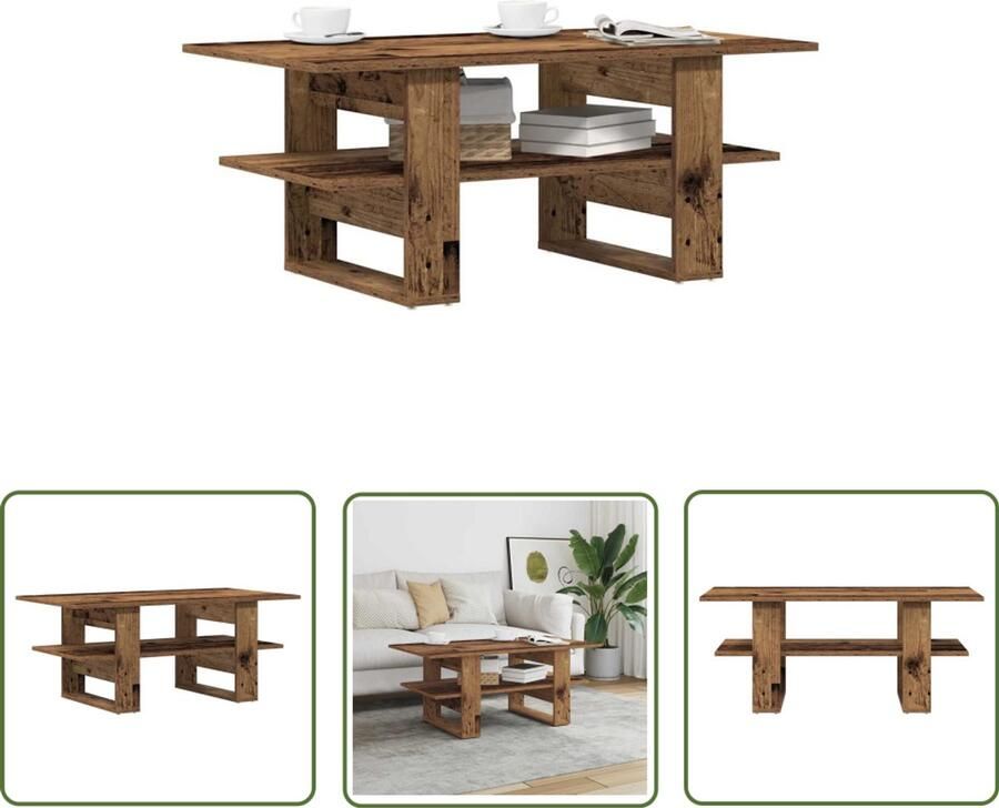 VidaXL Salontafel 102x55x42 cm bewerkt hout oud houtkleurig Salontafel Houten Salontafel Vintage Salontafel Tv Tafeltje Bijzettafel