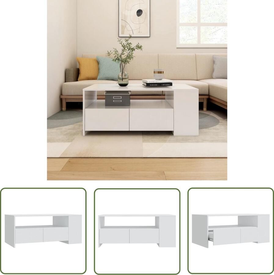 The Living Store Salontafel Wit 102 x 55 x 42 cm Bewerkt hout Multifunctioneel Salontafel Houten Salontafel Wit Meubilair Salontafeltje Multifunctionele Salontafel - Foto 2