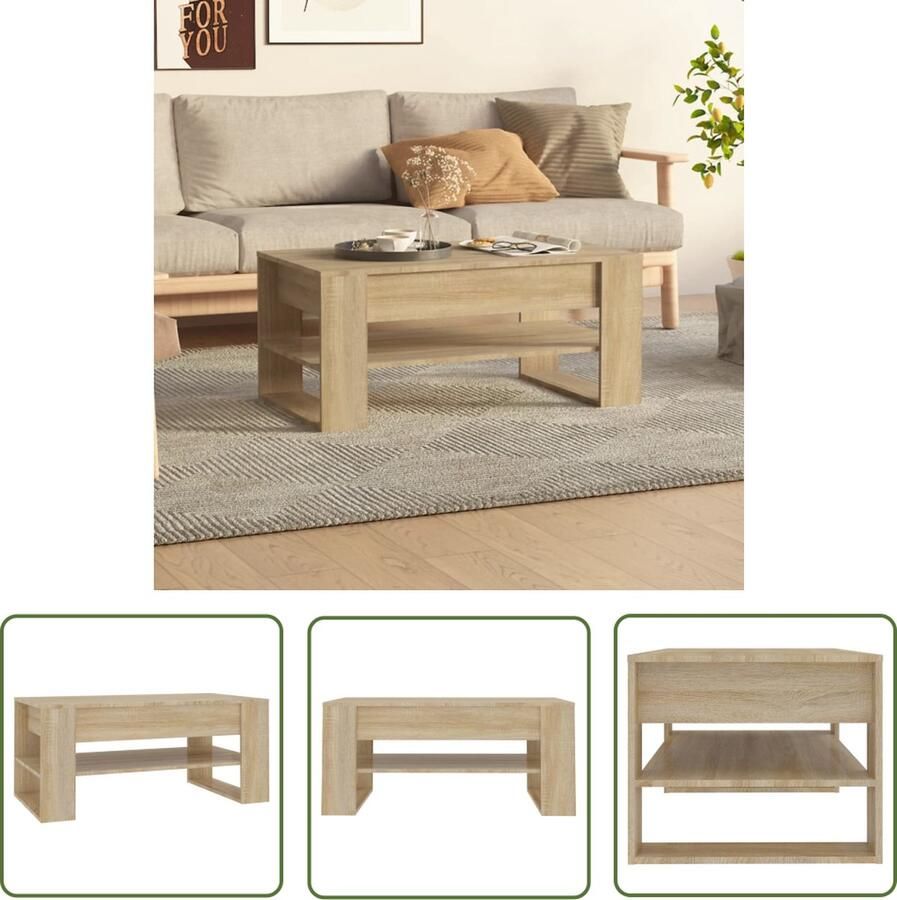The Living Store Salontafel Sonoma eiken 102 x 55 x 45 cm Praktisch bewerkt hout Salontafel Houten Salontafel Salontafeltje Tv Tafeltje Zitkamer Meubilair - Foto 2