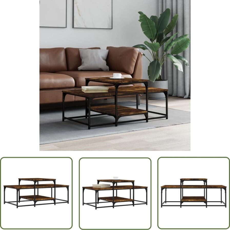 The Living Store Salontafel Gerookt eiken 102x60x45 cm Duurzaam hout metaal Salontafel Houten Salontafel Gerookte Eiken Salontafel Salontafeltje Bijzettafel