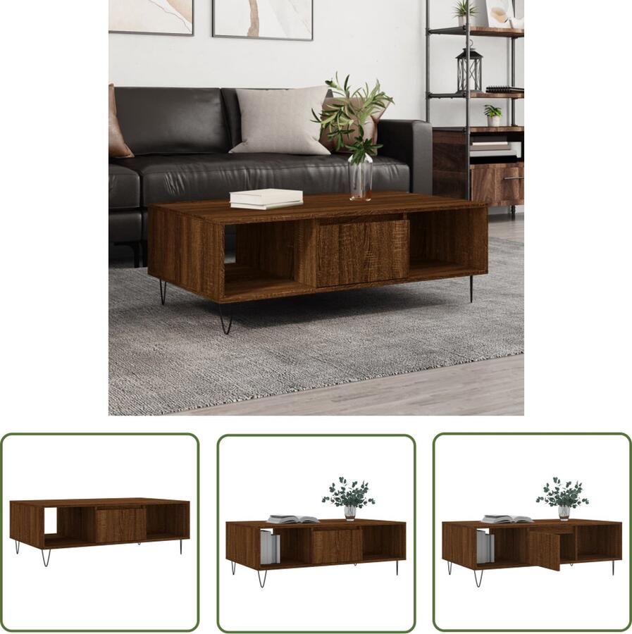 The Living Store Salontafel 104x60x35 cm bewerkt hout bruineiken Salontafel Houten Salontafel Bruin Meubilair Bruine Eiken Salontafel Met Lade