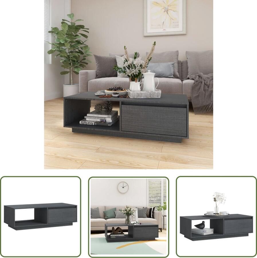 The Living Store Banktafel Houten Moderne stijl Grijs 110 x 50 x 33.5 cm Opbergschap Salontafel Houten Salontafel Grijze Salontafel Moderne Salontafel Banksalontafel - Foto 2
