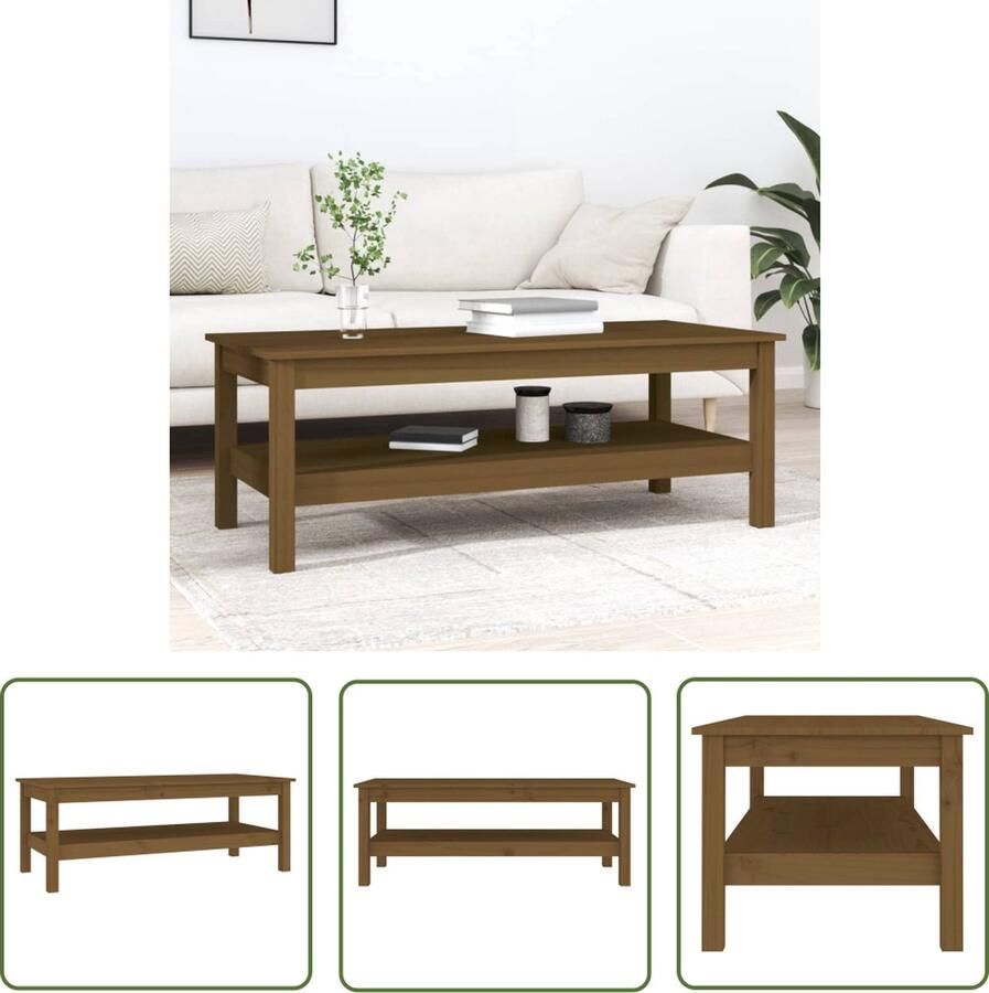 The Living Store Salontafel Grenenhout 110x50x40 cm Honingbruin Met opbergschap Salontafel Houten Salontafel Grenenhout Salontafel Honigbruine Salontafel Met Opbergruimte - Foto 2