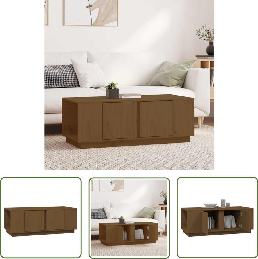 The Living Store Rustieke Houten Salontafel 110 x 50 x 40 cm Massief grenenhout Salontafel Houten Salontafel Grenenhouten Salontafel Vintage Salontafel Industriële Salontafel - Foto 2