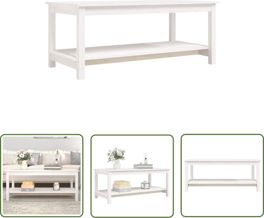 The Living Store Salontafel Massief Grenenhout 110 x 55 x 45 cm Wit Salontafel Houten Salontafel Vita XL Salontafel Wit Ronde Salontafel - Foto 2