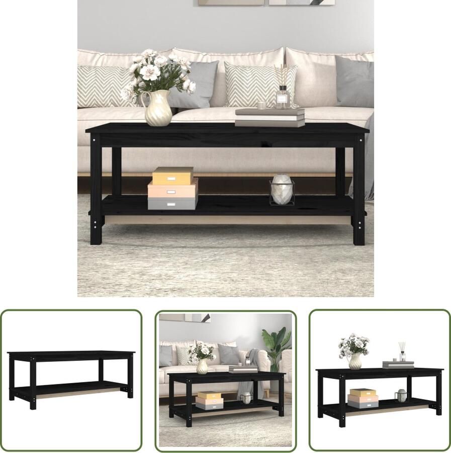 The Living Store Houten salontafel massief grenenhout 110 x 55 x 45 cm zwart Salontafel Houten Salontafel Grenenhouten Salontafel Zwarte Salontafel Tv Tafeltje - Foto 2