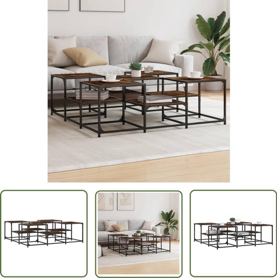 VidaXL Houten Salontafel 121x121x40 cm bewerkt hout gerookt eikenkleurig Bruine Salontafel Industrieel Design Modern Interieur