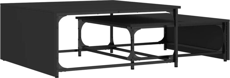 VidaXL 2-delige Salontafelset bewerkt hout en metaal zwart Salontafel Houten Salontafel Metalen Salontafel Salontafeltjes Binnenhuisdecoratie