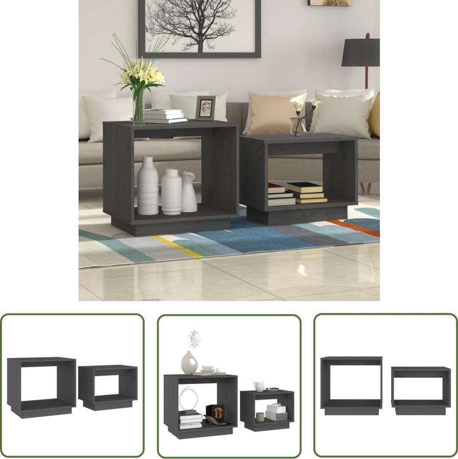 The Living Store Salontafelset Massief grenenhout Grijs 50 x 40 x 47 cm Multifunctioneel Salontafel Houten Salontafel Salontafels Koffietafel Bijzettafel - Foto 2