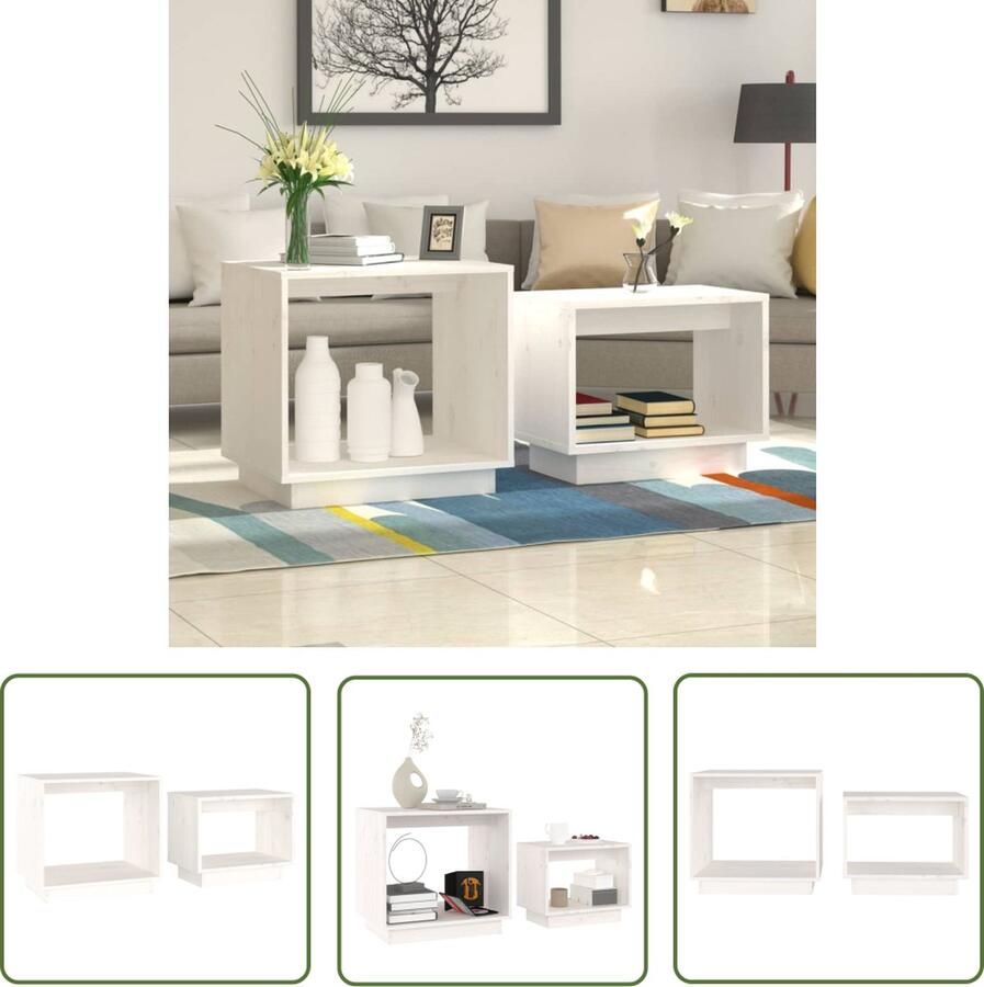 The Living Store salontafelset massief grenenhout wit 50 x 40 x 47 cm and 40 x 25 x 32 cm multifunctioneel Salontafel Houten Salontafel Salontafels Bijzettafel VitaXL - Foto 2