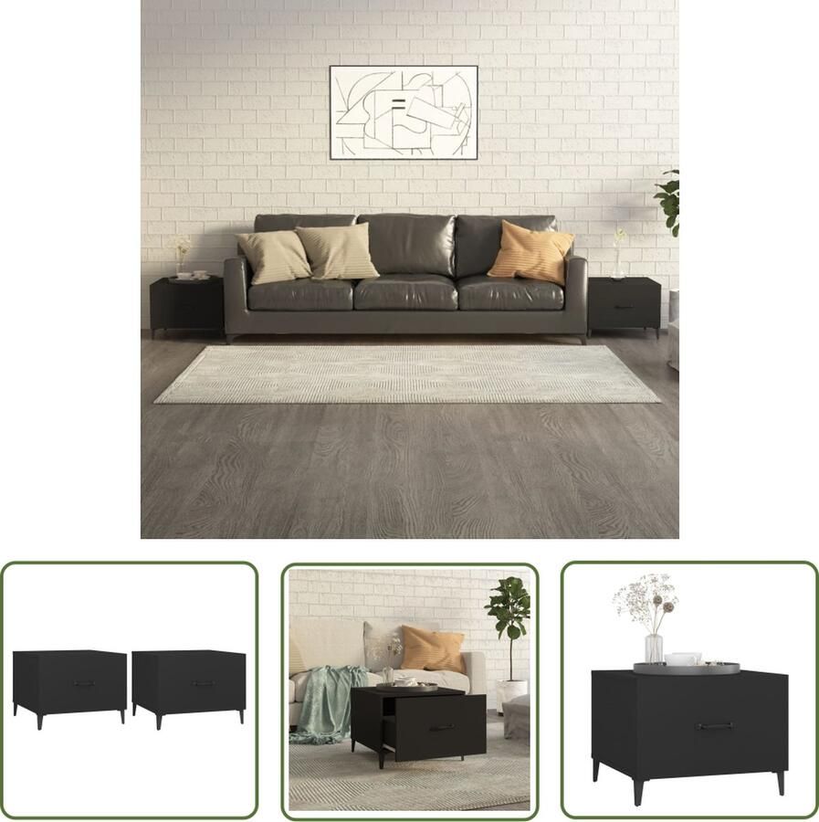 The Living Store Salontafelset Bewerkt hout Metalen frame 50 x 50 x 40 cm Zwart Salontafel Houten Salontafel Zwarte Salontafel Industriele Salontafel Tv-meubel - Foto 2