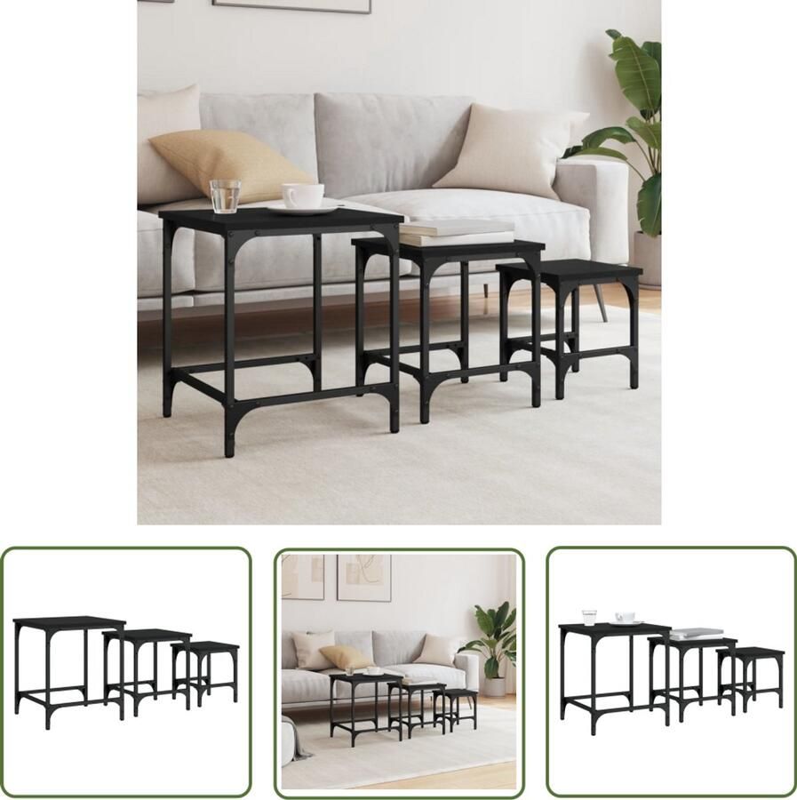 VidaXL 3-delige Tafeltjesset bewerkt hout zwart Salontafel Houten Salontafel Zwarte Salontafel Bijzet Tafels Tv Tafel