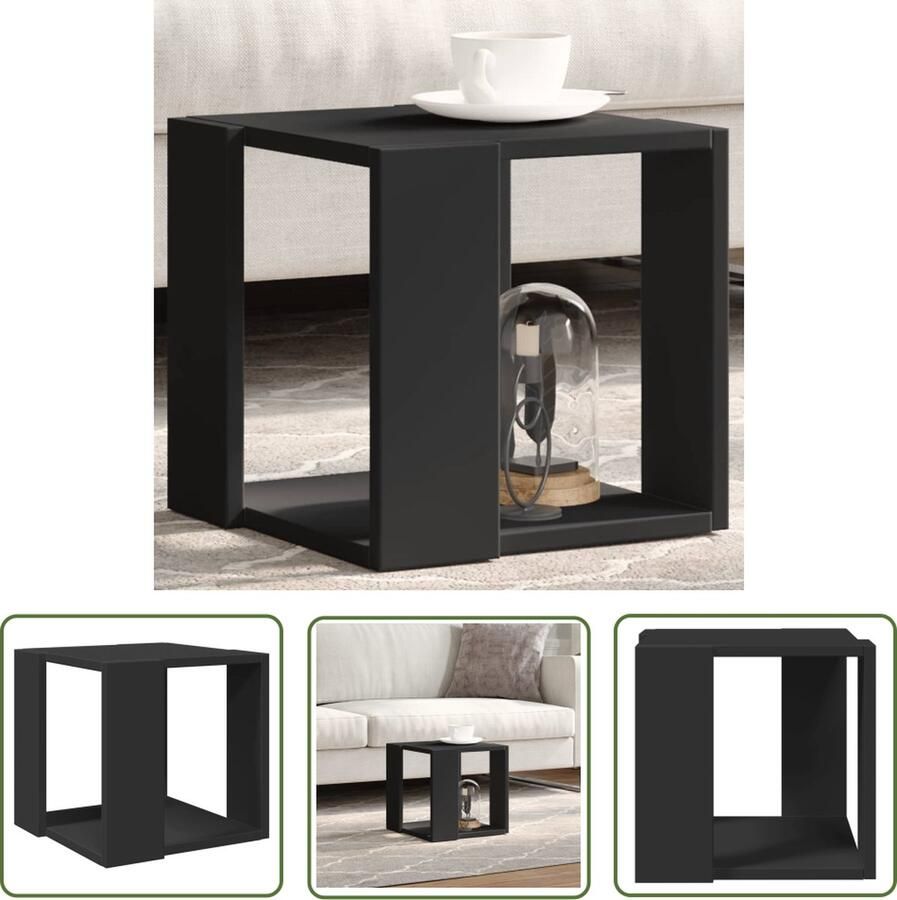 The Living Store Salontafel 32x32x30 cm bewerkt hout zwart Bijzettafel Salontafel Houten Tafel Zwarte Tafel Compact Tafeltje