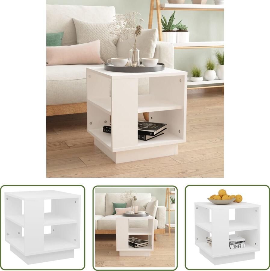 The Living Store Salontafel Wit 40 x 40 x 43 cm Bewerkt hout Salontafel Houten Salontafel Wit Salontafel Kleine Salontafel 40x40 - Foto 2