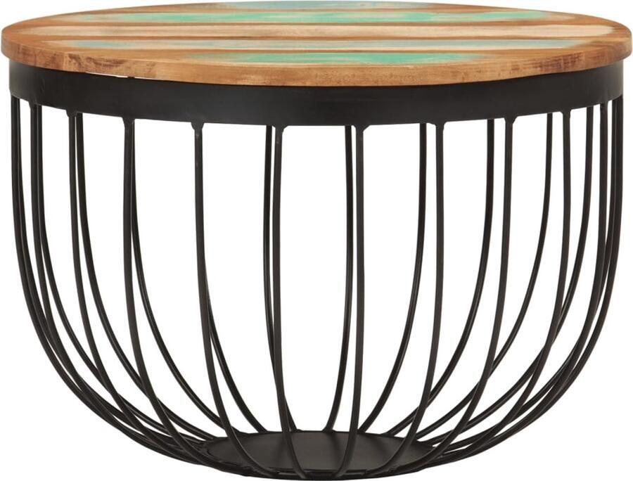 The Living Store Salontafel Ø 50x35 cm massief gerecycled hout en staal Salontafel Houten Salontafel Vintage Salontafel Industriële Salontafel Kleine Salontafel