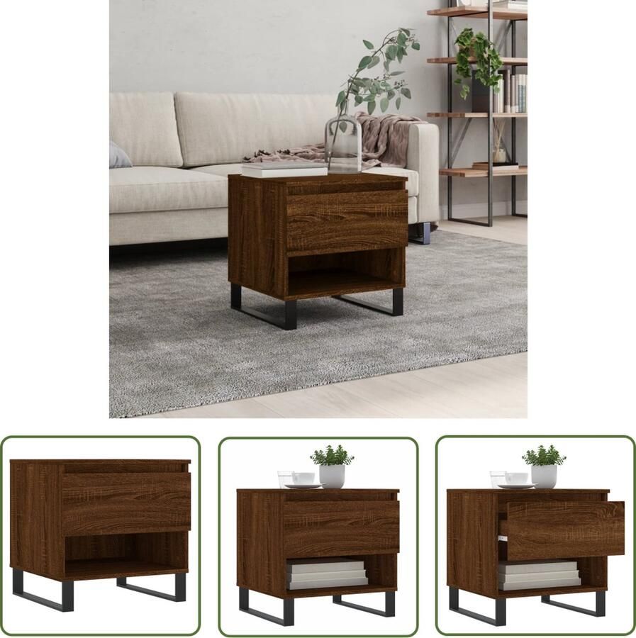 The Living Store Salontafel bruineiken 50 x 46 x 50 cm met lade en vak stevig tafelblad metalen poten Salontafel Houten Salontafel Bruin Eiken Salontafel Met Lade Tv Tafeltje