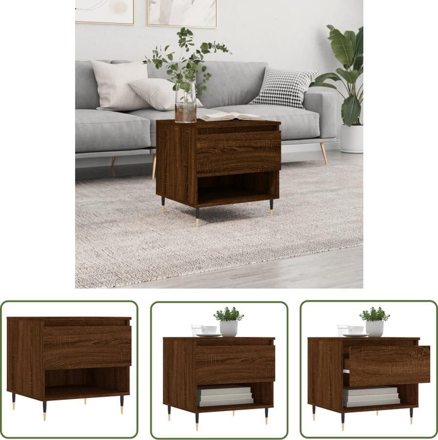 The Living Store Salontafel 50x46x50 cm bewerkt hout bruin eikenkleur Salontafel Houten Salontafel Bruin Eiken Salontafel Met Lade Opbergruimte