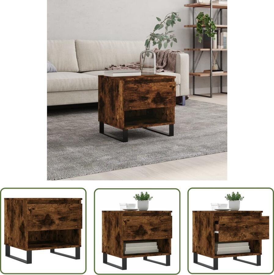 The Living Store Salontafel Gerookt Eiken 50 x 46 x 50 cm Met Lade en Vak Metalen Poten Salontafel Houten Salontafel Bruine Salontafel Gerookte Eiken Salontafel Met Lade