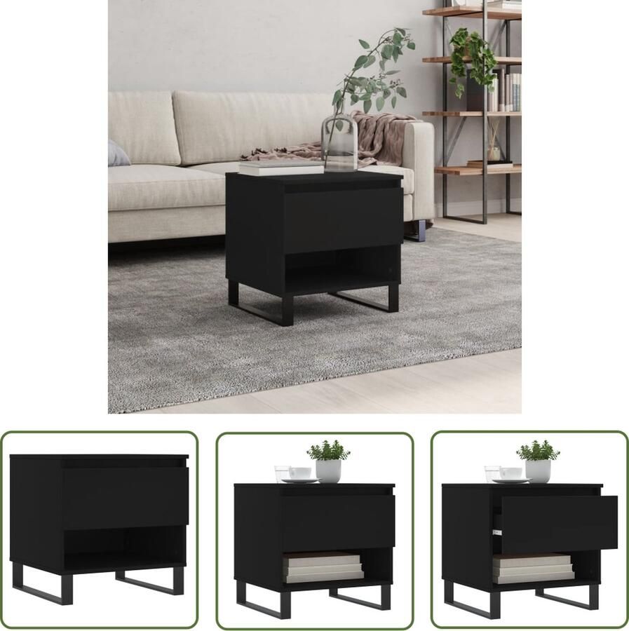 The Living Store Salontafel Zwart 50 x 46 x 50 cm Bewerkt hout en metaal Salontafel Houten Salontafel Zwarte Salontafel Bijzettafel Tv Tafeltje