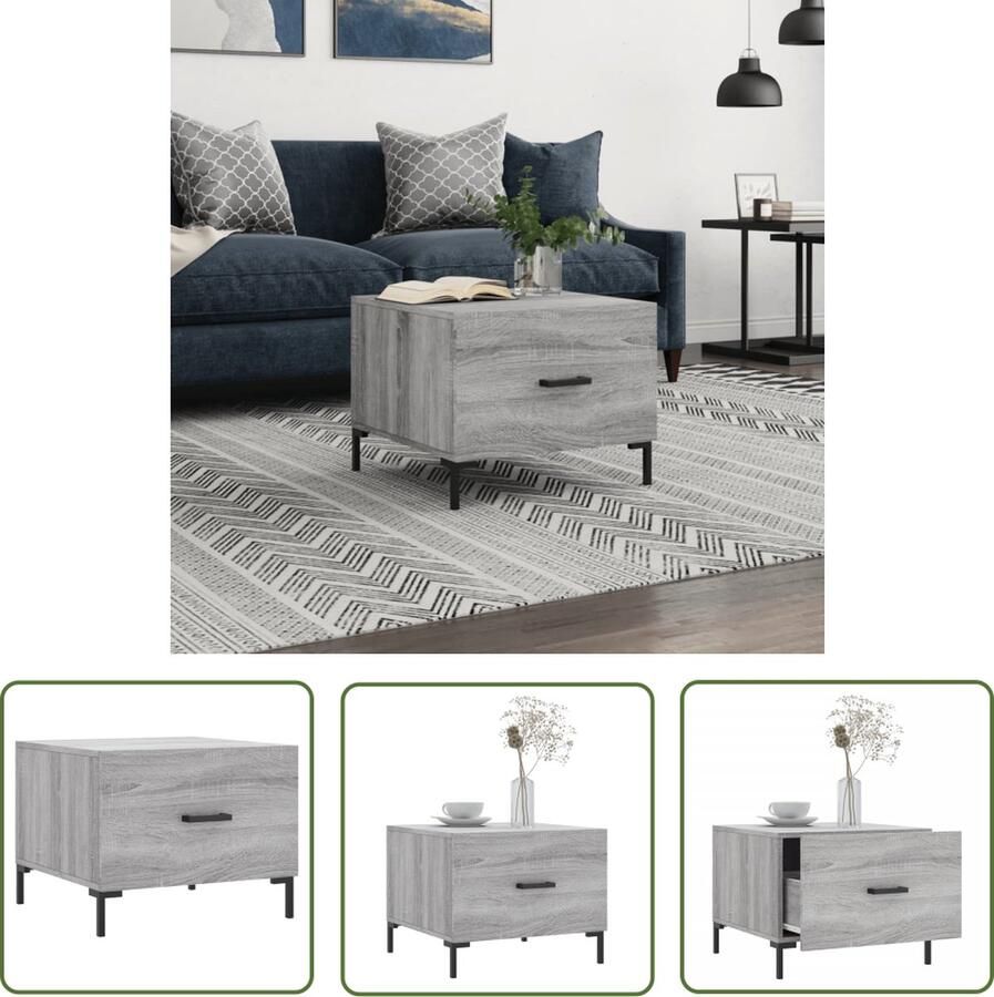 The Living Store Salontafel 50x50x40 cm bewerkt hout grijs sonoma eiken Salontafel Houten Salontafel Grijze Salontafel Met Lade Bijzettafel