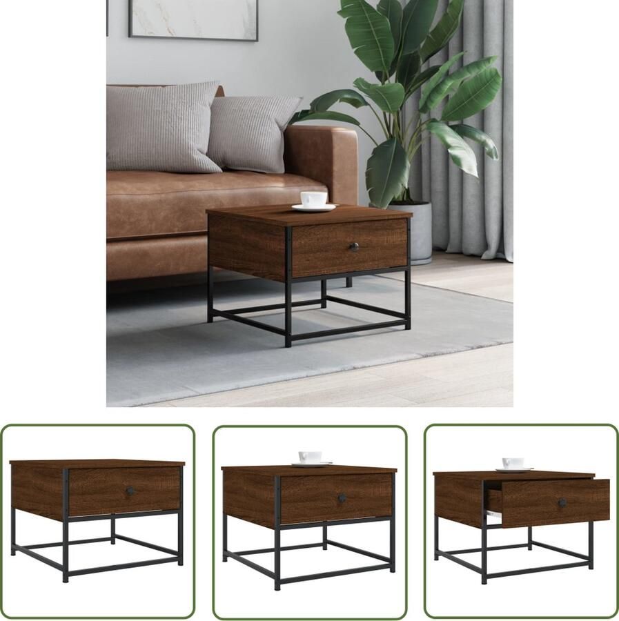 The Living Store Salontafel Bompton Houten salontafel 51 x 51 x 40 cm verstelbare poten Salontafel Houten Salontafel Salontafeltje Bijzettafel Livingroom Furniture