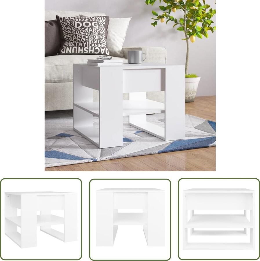 The Living Store Salontafel Wit Hout 55.5x55x45 cm Opbergschap Salontafel Houten Salontafel Wit Salontafel Met Opbergvak Compact Salontafel - Foto 2