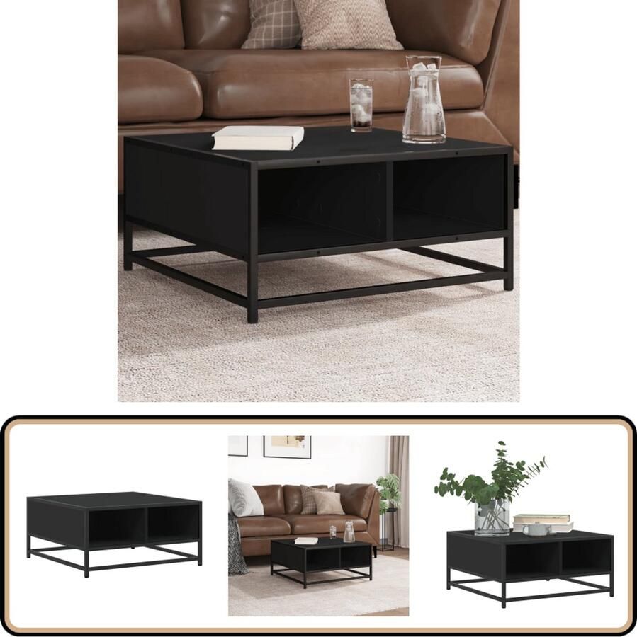 The Living Store Salontafel 60 5x60 5x30 cm bewerkt hout en metaal zwart Salontafel Houten Salontafel Metalen Salontafel Industriële Salontafel Tv Tafeltje