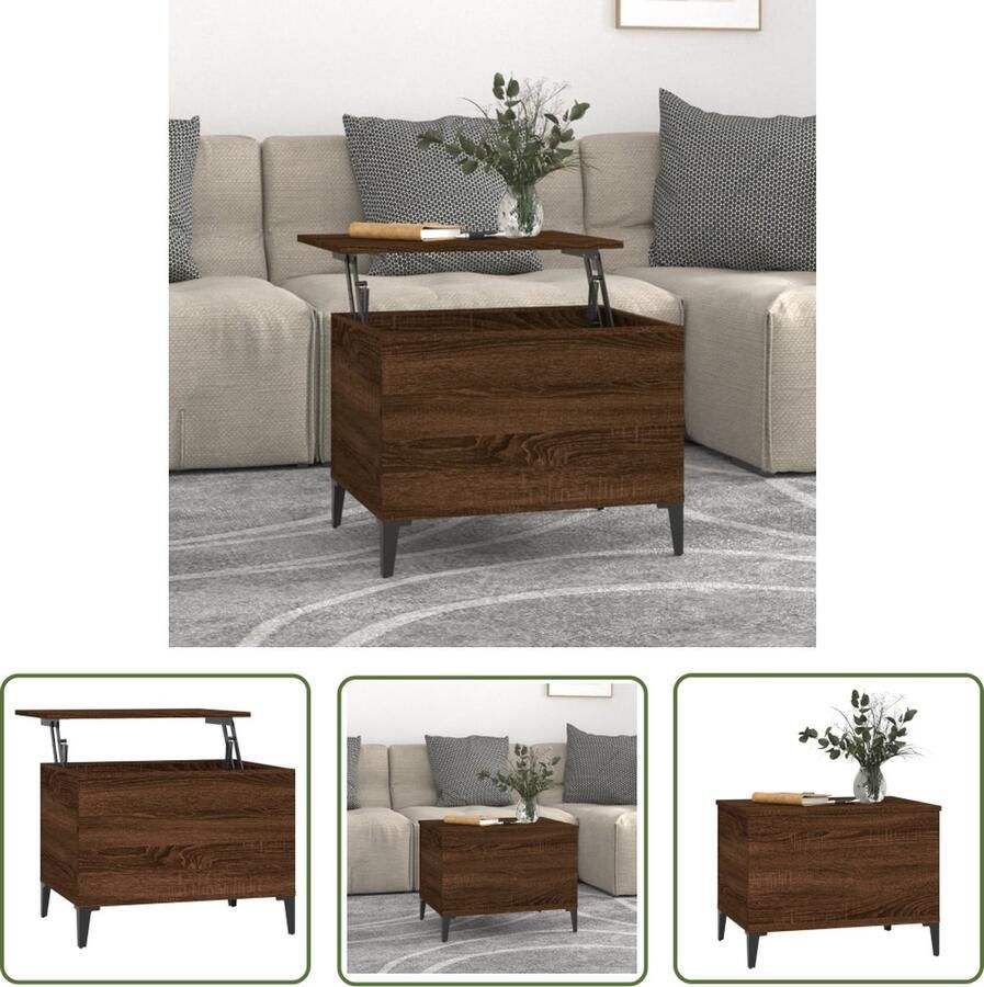 The Living Store Salontafel 60x44 5x45 cm bewerkt hout bruin eikenkleur Salontafel Houten Salontafel Bruine Salontafel Lift Top Tafel Functionele Salontafel - Foto 2