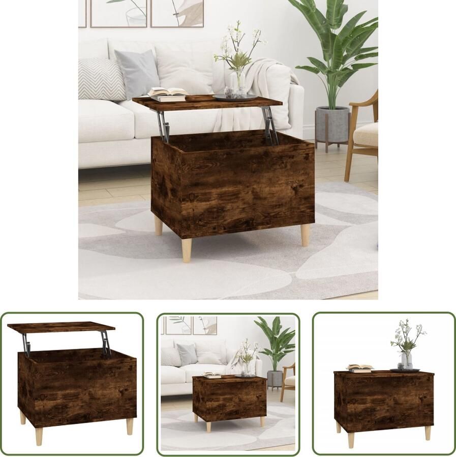 The Living Store Salontafel Lift-top gerookt eiken 60x44.5x45 cm Duurzaam materiaal + opbergruimte Salontafel Houten Salontafel Lift-top Tafel Salontafel Met Opbergruimte Bruine Salontafel - Foto 2