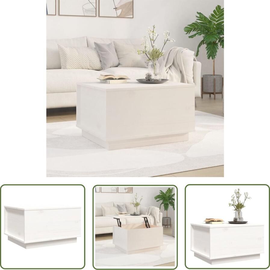 The Living Store Salontafel Lift-top Massief grenenhout 60x50x35 cm wit Salontafel Houten Salontafel Met Lade Lift Top Tafel Tv Tafeltje - Foto 2