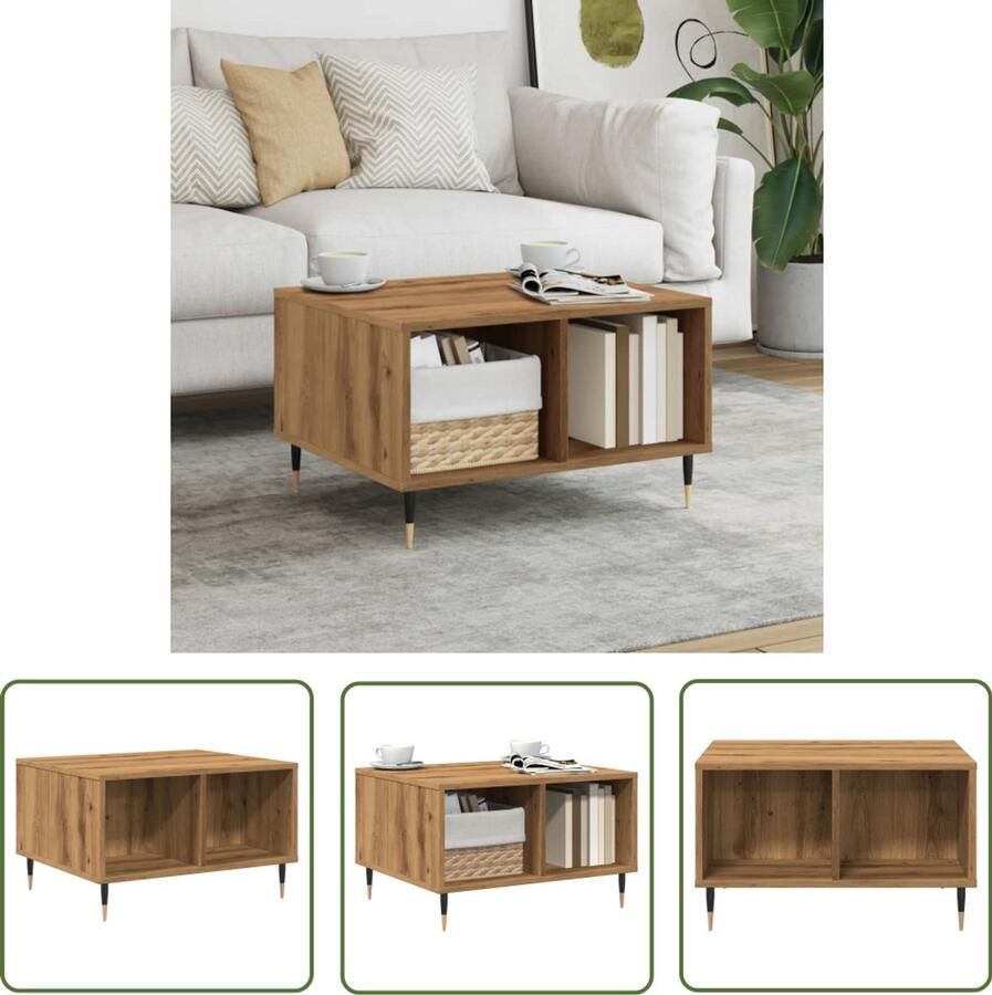 The Living Store Salontafel 60x50x36 5 cm bewerkt hout artisanaal eikenkleur Salontafel Houten Salontafel Eikenhouten Salontafel Tv Tafeltje Koffietafel