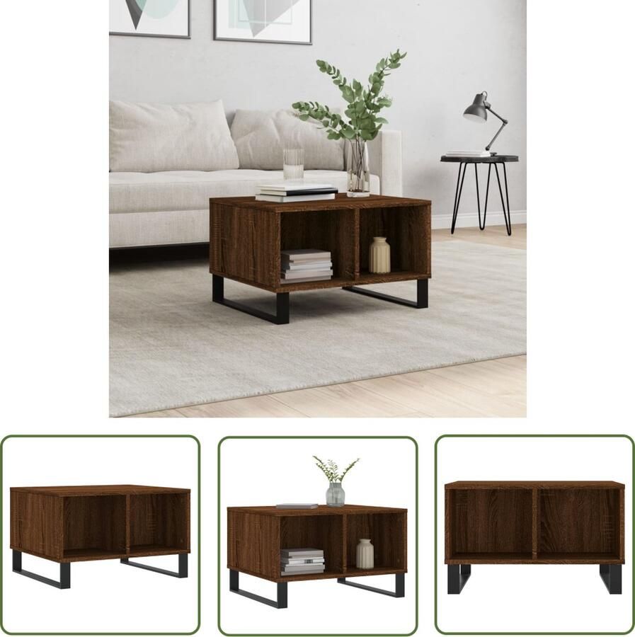 The Living Store Salontafel 60x50x36 5 cm bewerkt hout bruin eikenkleur Salontafel Houten Salontafel Bruine Salontafel Design Salontafel Multifunctionele Salontafel