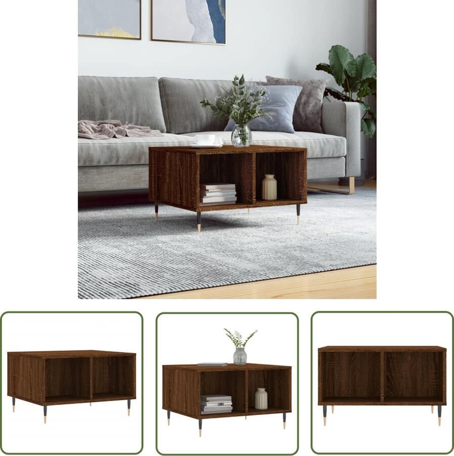 The Living Store Salontafel Bruineiken Bewerkt hout en metaal 60x50x36.5 cm Salontafel Houten Salontafel Bruine Salontafel Salontafeltje Bijzettafel