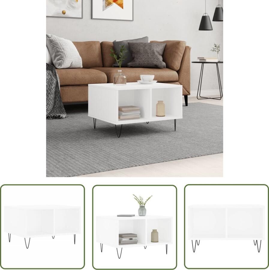 The Living Store Salontafel Bewerkt Hout en Metaal 60 x 50 x 36.5 cm Wit Salontafel Houten Salontafel Witte Salontafel Modern Design Bijzettafel