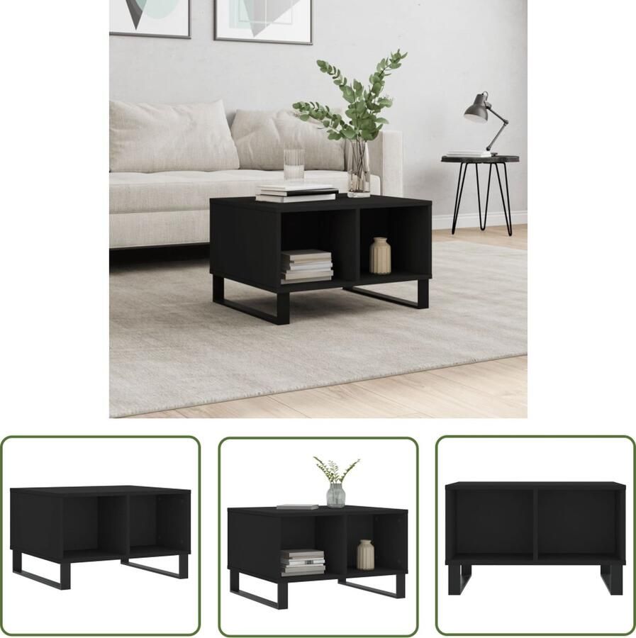The Living Store Salontafel 60x50x36 5 cm bewerkt hout zwart Salontafel Banktafel Zwarte Salontafel Houten Salontafel Modern Design