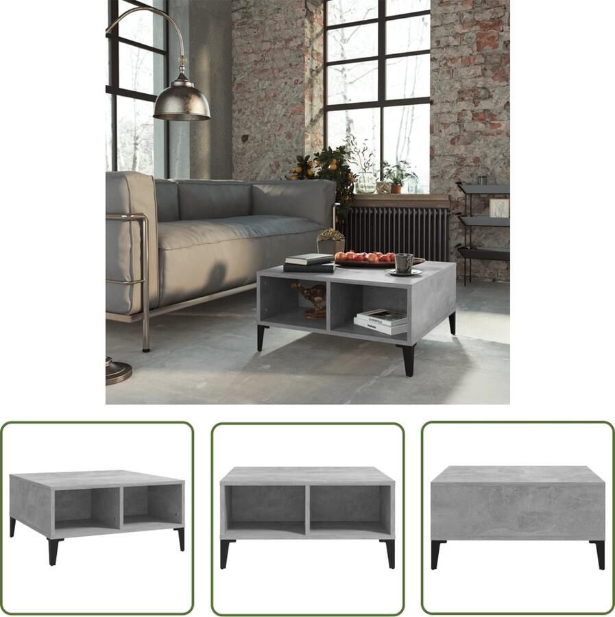 The Living Store Middentafel Spaanplaat 60 x 60 x 30 cm Betongrijs Salontafel Houten Salontafel Betonnen Salontafel Grijze Salontafel Middentafel - Foto 2