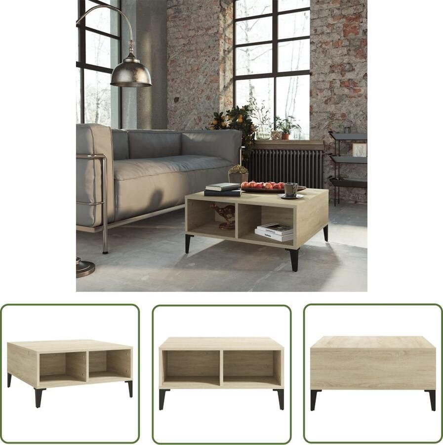 The Living Store Middentafel Spaanplaat 60 x 60 x 30 cm Sonoma eiken Salontafel Houten Salontafel Eiken Salontafel VidaXL Salontafel Middentafel - Foto 2