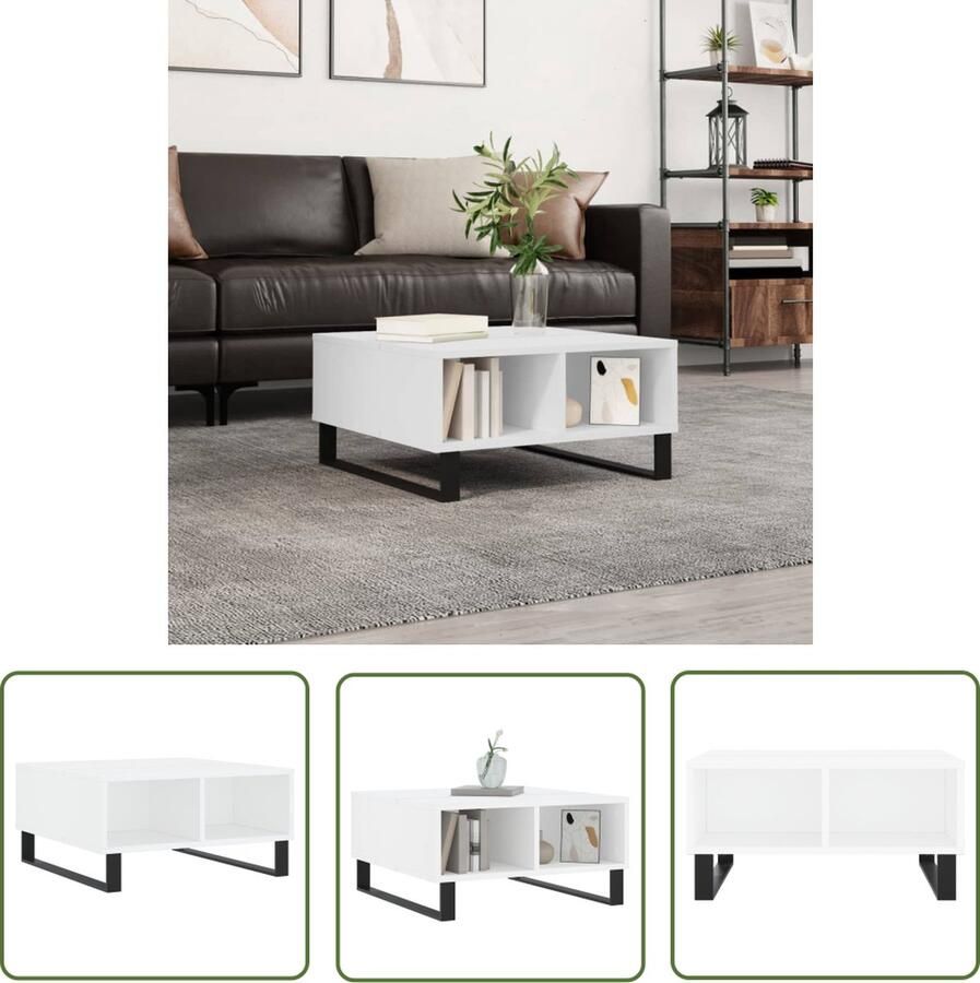 The Living Store Salontafel Wit 60 x 60 x 30 cm Hout en ijzer Salontafel Houten Salontafel Wit Salontafel Bijzettafel Kleine Salontafel