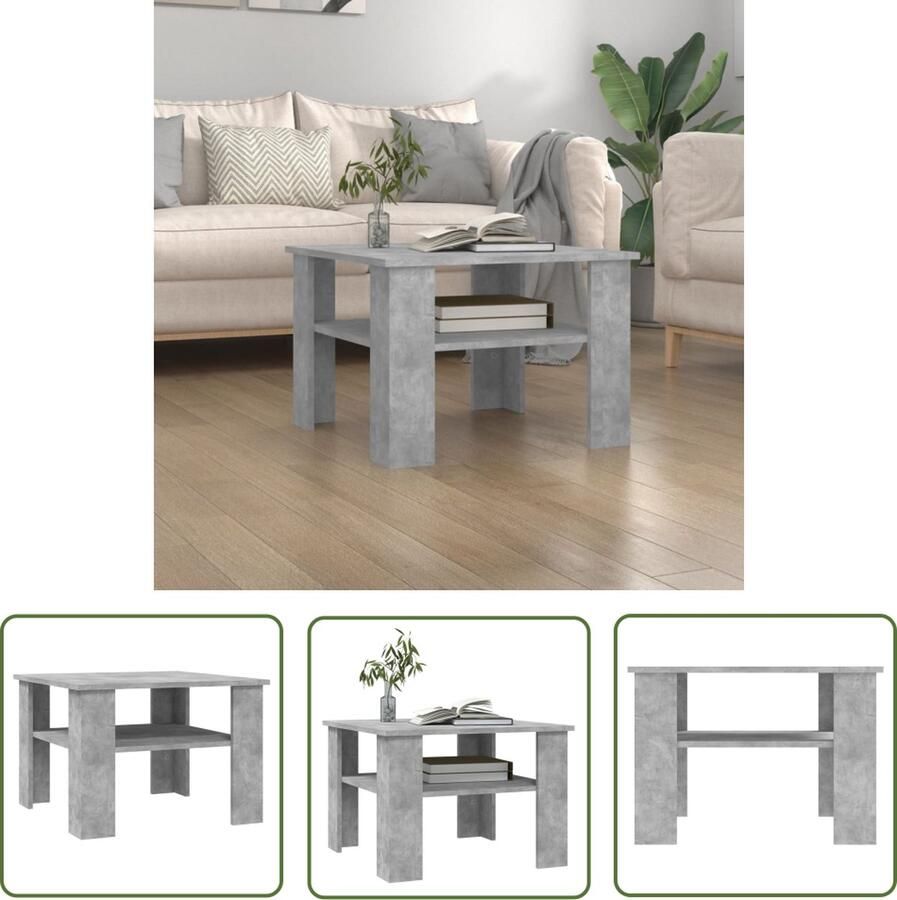 The Living Store Salontafel 60x60x42 cm bewerkt hout betongrijs Salontafel Houten Salontafel Beton Grijze Salontafel Bijzettafel Living Room Furniture - Foto 2