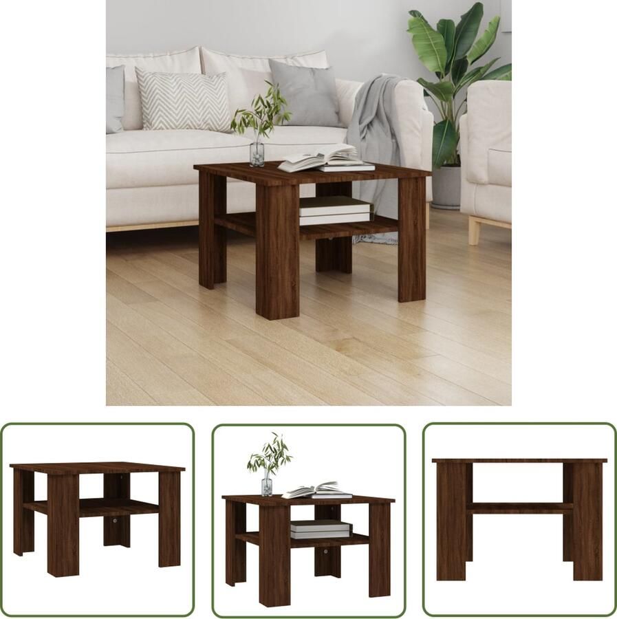 The Living Store Salontafel 60x60x42 cm bewerkt hout bruin eikenkleur Salontafel Houten Salontafel Bruine Salontafel Eikenhouten Salontafel Kleine Salontafel - Foto 2