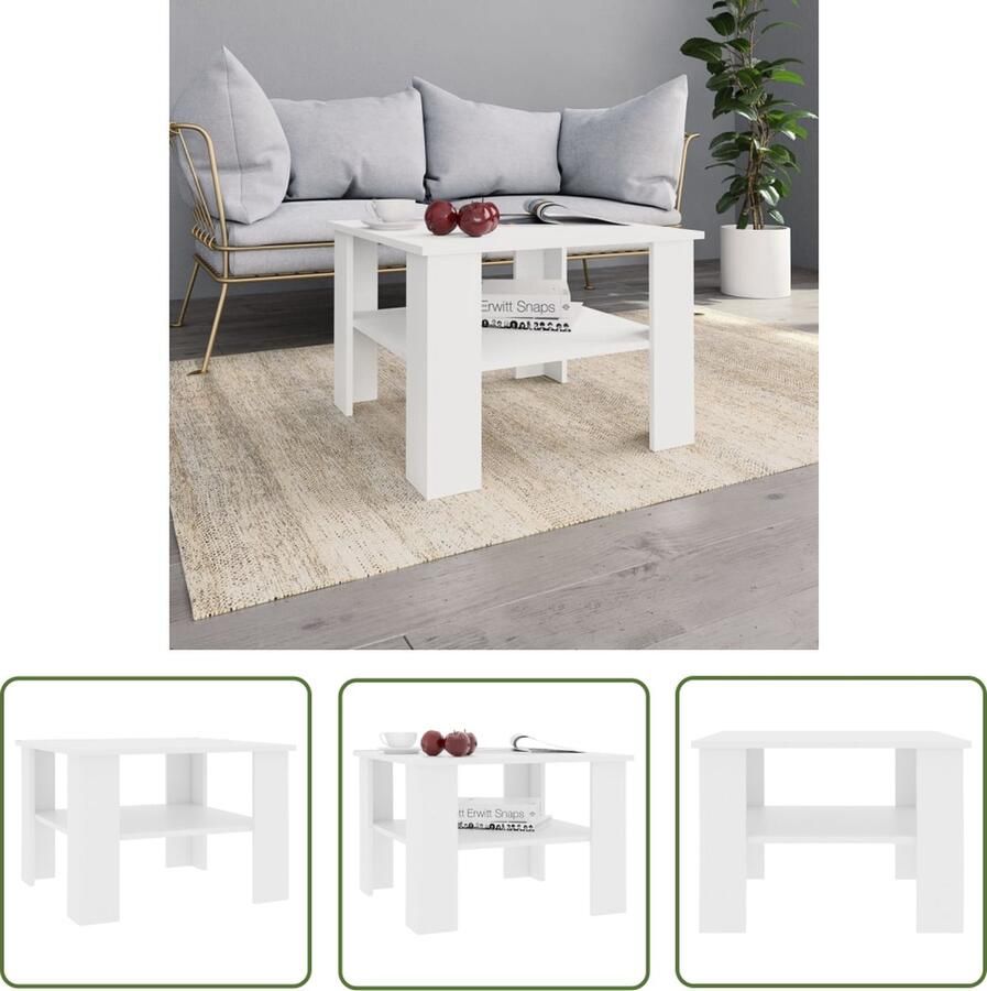 The Living Store Salontafel 60x60x42 cm bewerkt hout wit Salontafel Houten Salontafel Wit Salontafel Modern Salontafel Bijzettafel - Foto 2