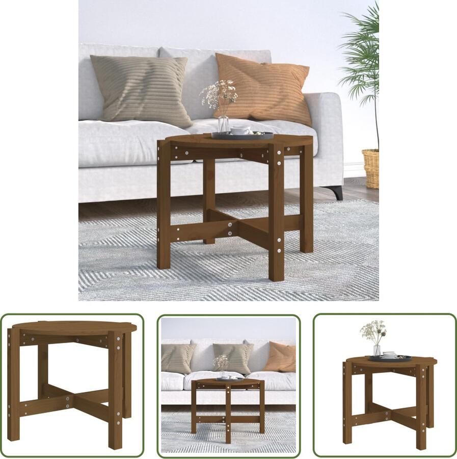The Living Store Salontafel Ø 62 5x45 cm massief grenenhout honingbruin Salontafel Houten Salontafel Grenenhout Salontafel Bruin Ronde Salontafel - Foto 2