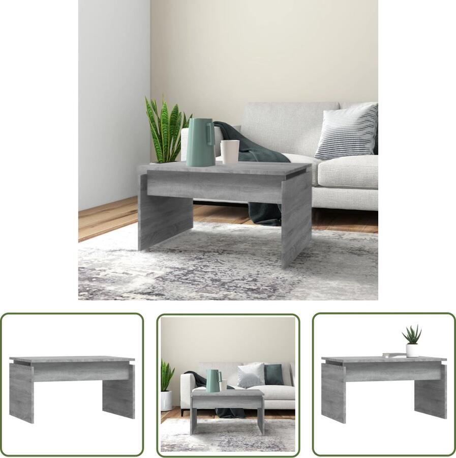 The Living Store Salontafel 68x50x38 cm bewerkt hout grijs sonoma eiken Salontafel Houten Salontafel Grijs Salontafel Sonoma Eiken Salontafel Kleine Salontafel - Foto 2