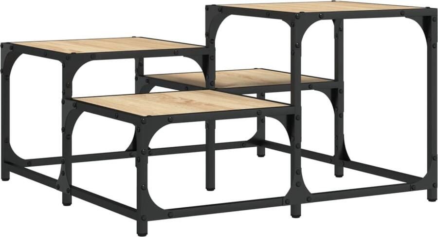 The Living Store Salontafel 68x68x40 cm bewerkt hout sonoma eikenkleurig Salontafel Houten Salontafel Met Onderstel Eiken Salontafel Bruine Salontafel