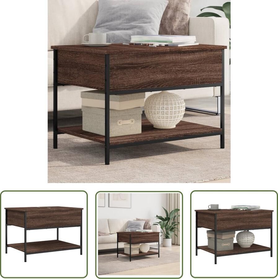 VidaXL Salontafel 70x50x50 cm bewerkt hout en metaal bruineikenkleur Salontafel Houten Salontafel Bruine Salontafel Industriële Salontafel Moderne Salontafel - Foto 2