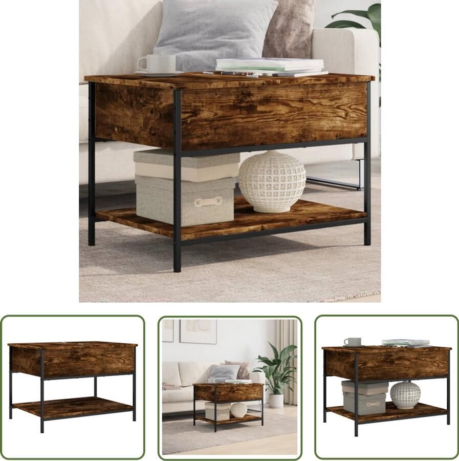 VidaXL Salontafel 70x50x50 cm bewerkt hout en metaal gerookt eiken Salontafel Houten Salontafel Metalen Salontafel Bruine Salontafel Vintage Salontafel