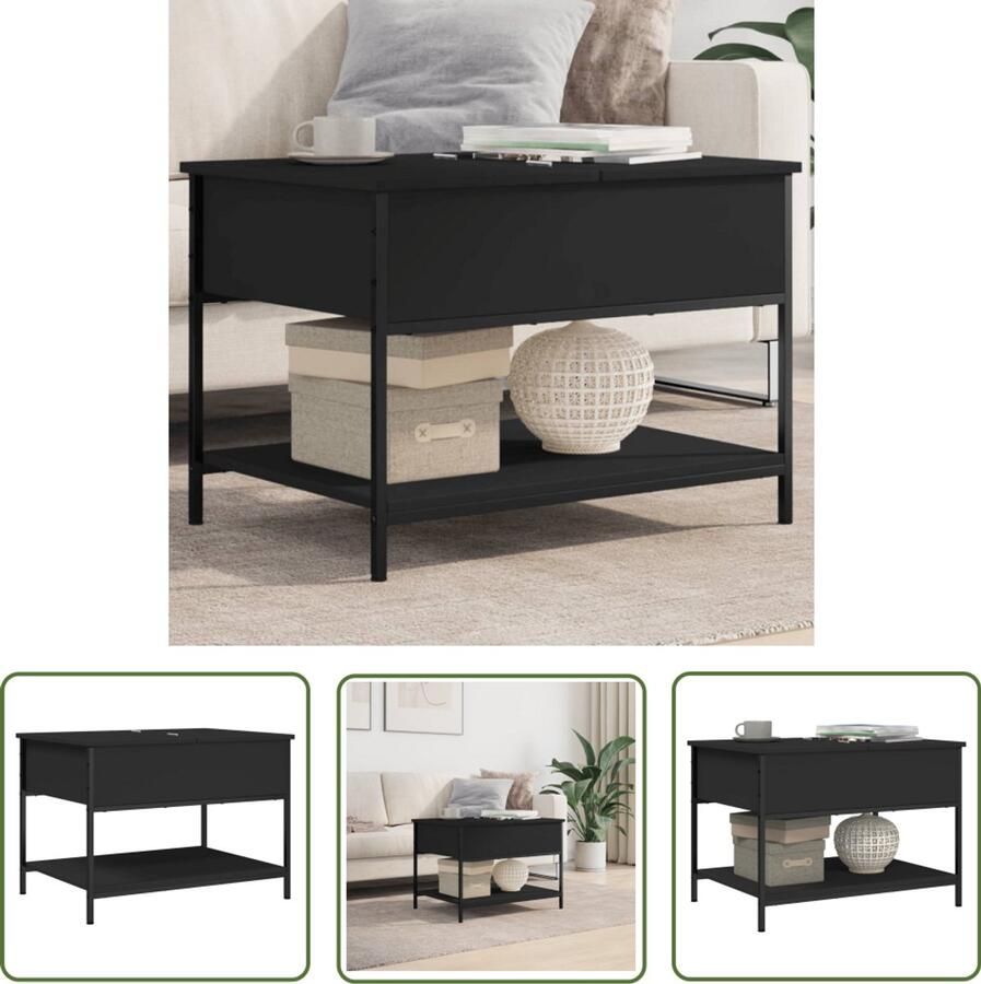VidaXL Salontafel 70x50x50 cm bewerkt hout en metaal zwart Salontafel Houten Salontafel Metalen Salontafel Zwarte Salontafel Kleine Salontafel